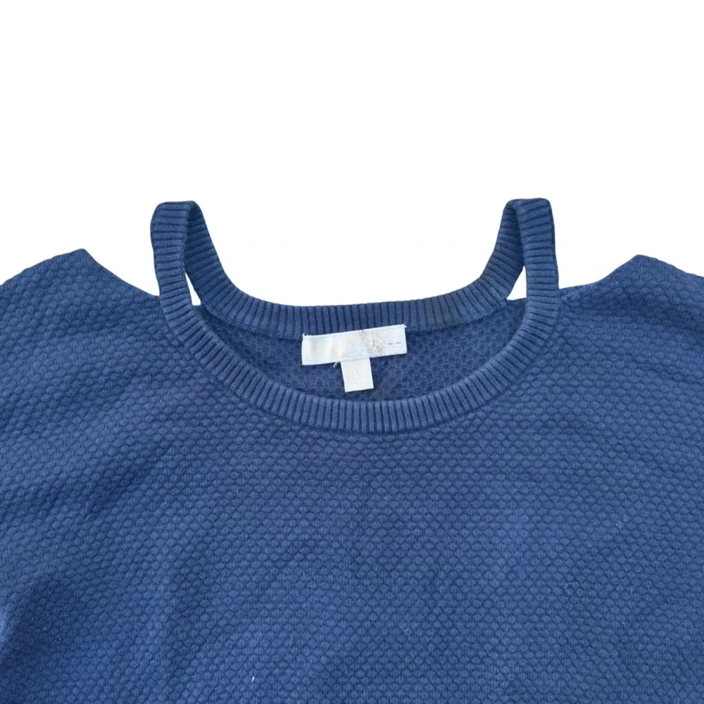 Michael Kors Womens Navy Blue Cold Shoulder Waffle Knit Cotton Sweater Size M